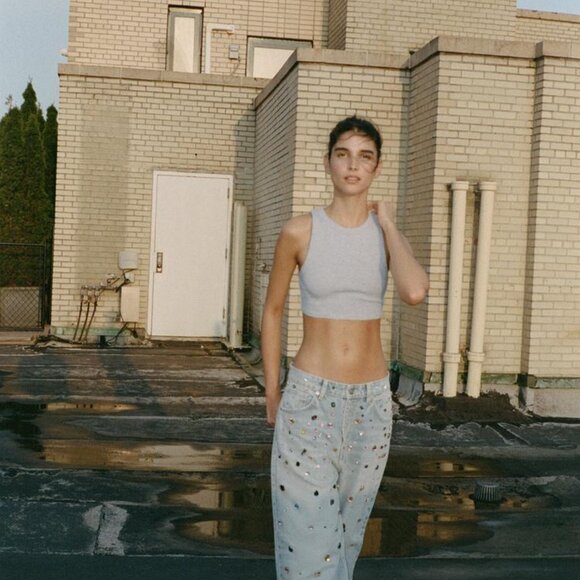 ZARA RELAXED OVERSIZE HIGH-WAIST JEWELS JEANS - Picture 3 of 12